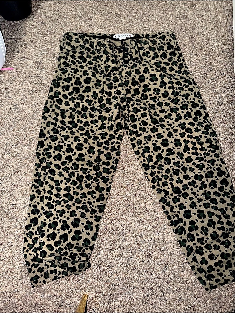 Zara Leopard Print Wide Pants in Green & Black